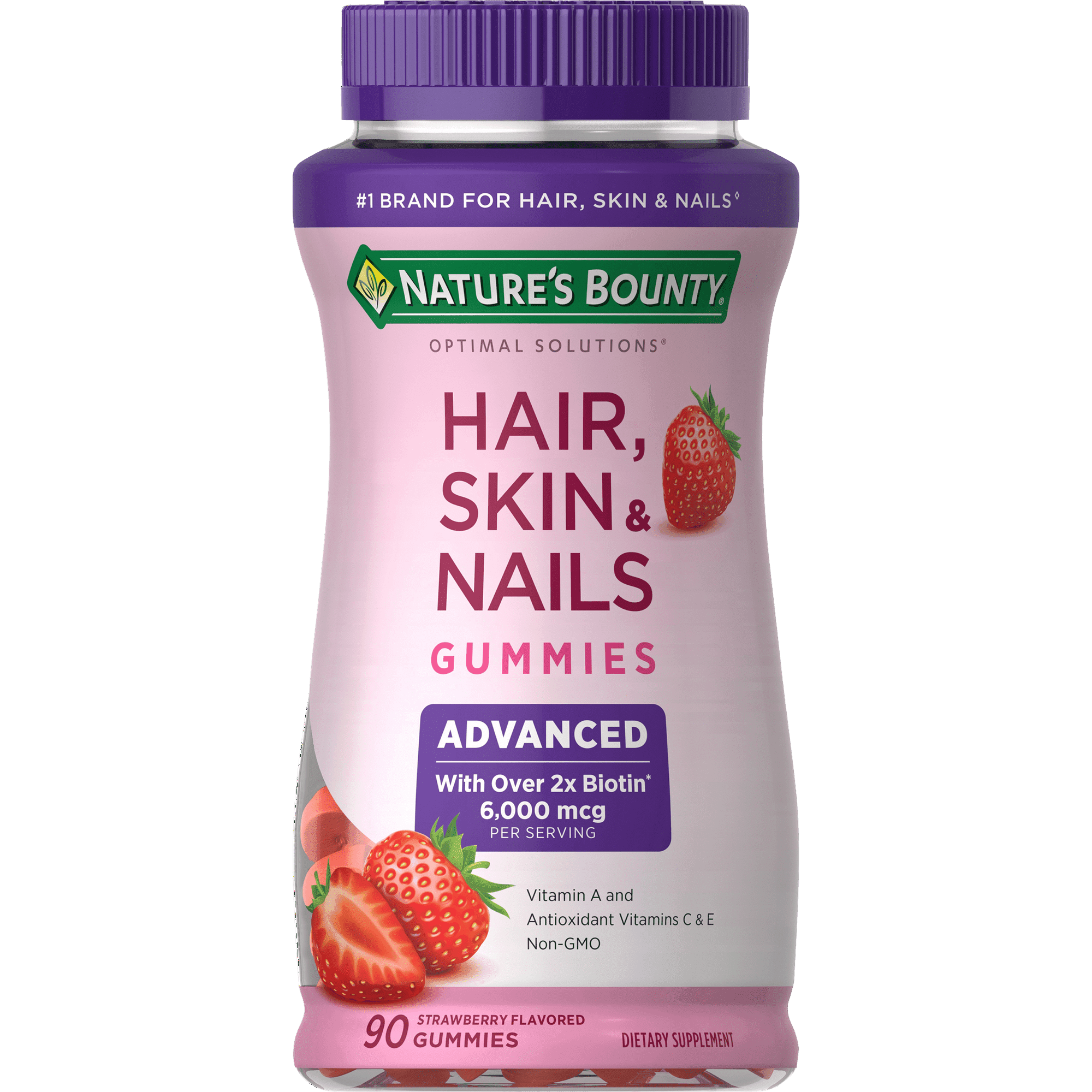 Nature's Bounty Advanced Hair; Skin and Nails Strawberry Gummies; 6000 mcg Biotin; 90 Count Nature's Bounty Advanced Hair; Skin and Nails Strawberry Gummies; 6000 mcg Biotin; 90 Count