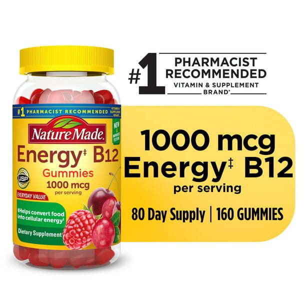 Nature Made Energy B12 1000 mcg Gummies; Dietary Supplement; 160 Count Nature Made Energy B12 1000 mcg Gummies; Dietary Supplement; 160 Count